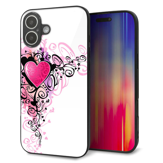 iPhone16 Plus 強化ガラス＆TPUスマホケース ガラプリ【007 スタイリッシュハート】
