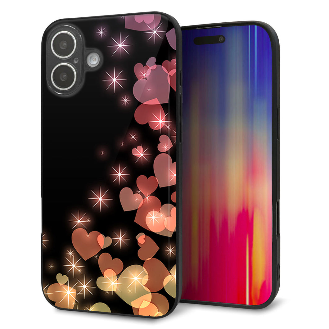iPhone16 Plus 強化ガラス＆TPUスマホケース ガラプリ【020 夜のきらめきハート】