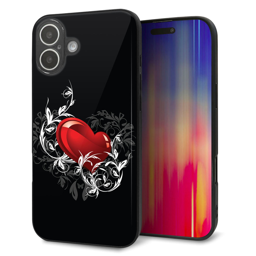iPhone16 Plus 強化ガラス＆TPUスマホケース ガラプリ【032 クリスタルハート】