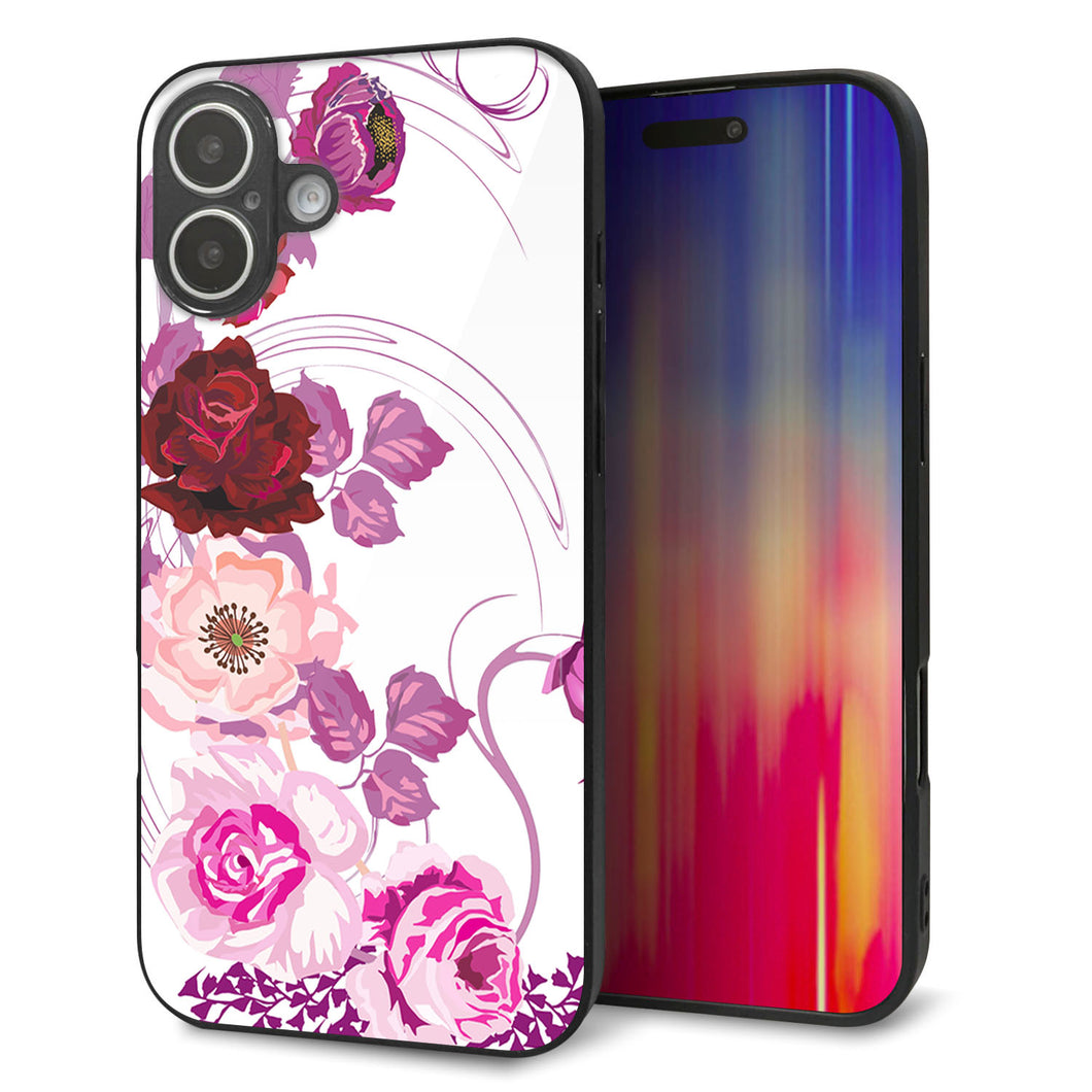 iPhone16 Plus 強化ガラス＆TPUスマホケース ガラプリ【116 ６月のバラ】