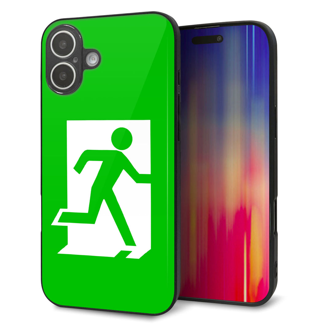 iPhone16 Plus 強化ガラス＆TPUスマホケース ガラプリ【163 非常口】
