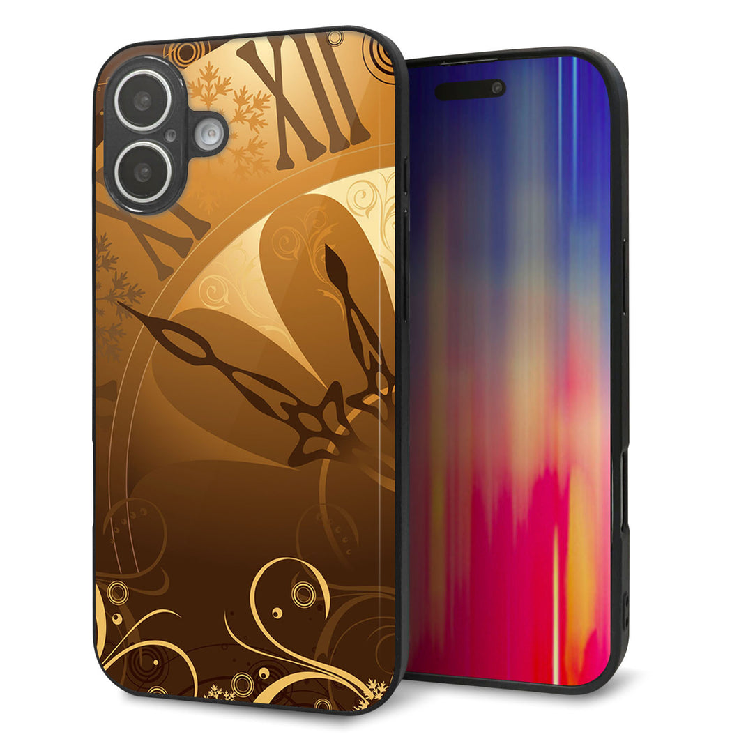 iPhone16 Plus 強化ガラス＆TPUスマホケース ガラプリ【185 時を刻む針】