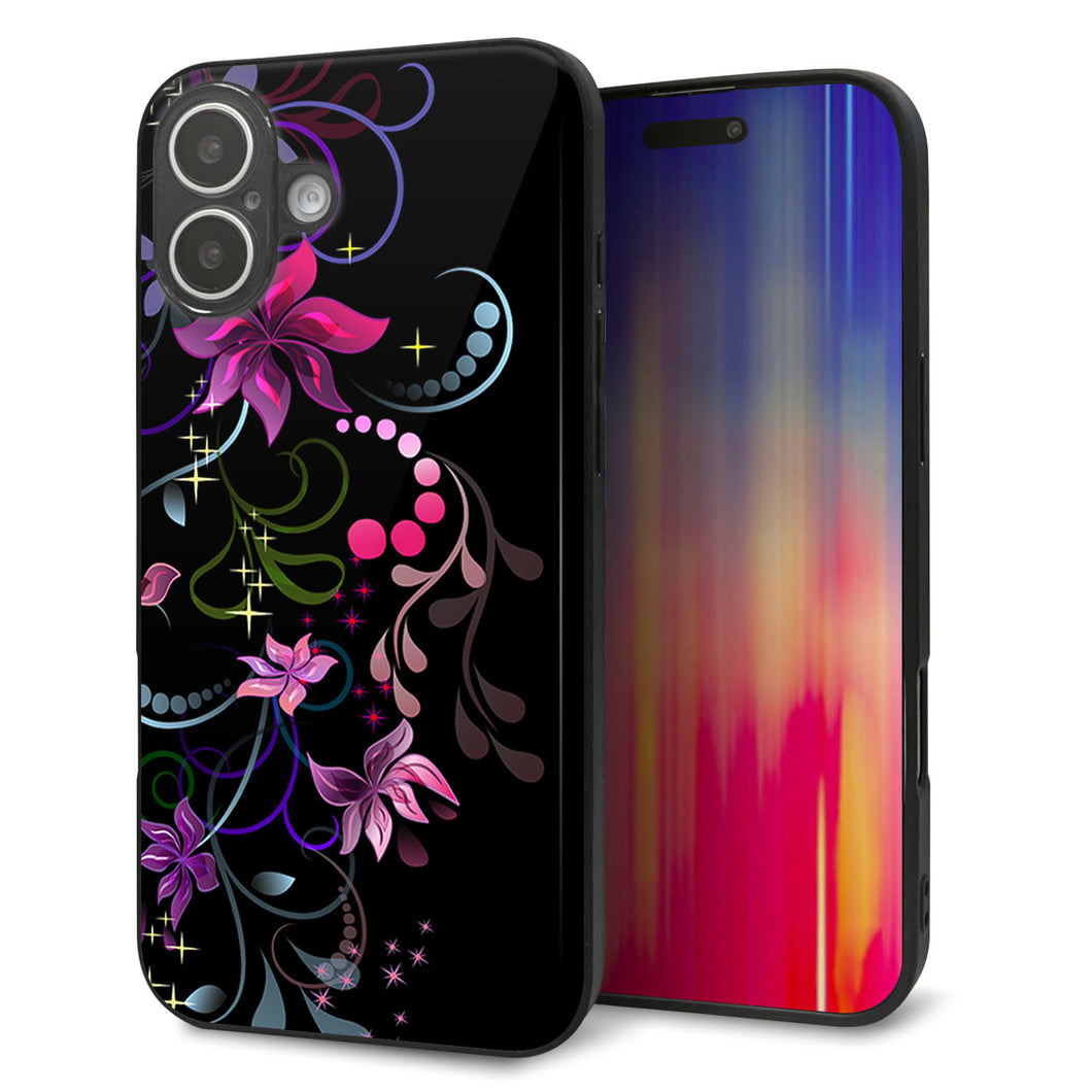 iPhone16 Plus 強化ガラス＆TPUスマホケース ガラプリ【263 闇に浮かぶ華】