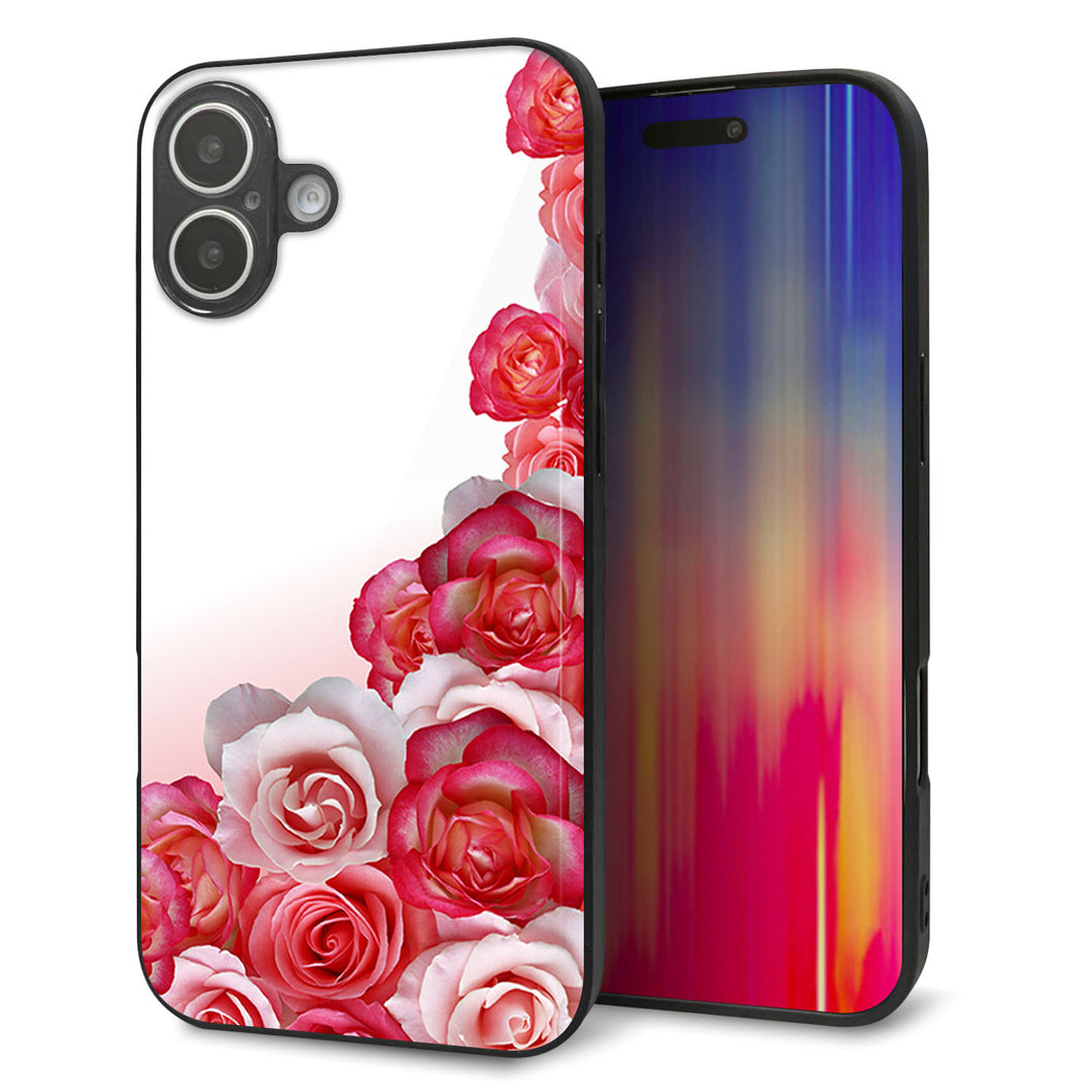 iPhone16 Plus 強化ガラス＆TPUスマホケース ガラプリ【299 薔薇の壁】