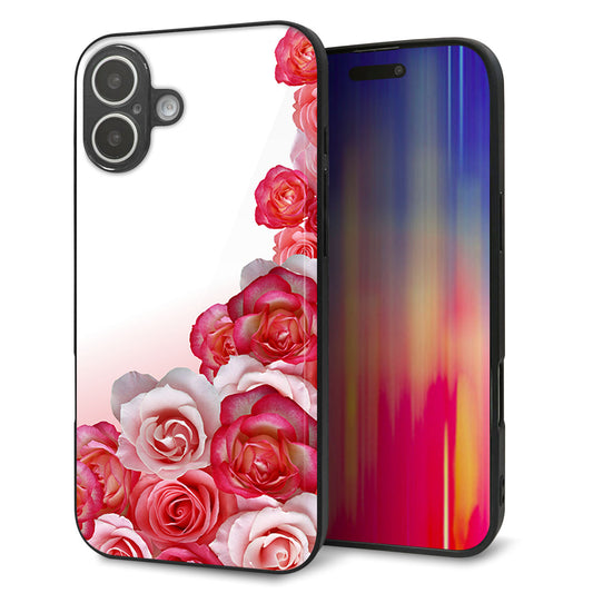 iPhone16 Plus 強化ガラス＆TPUスマホケース ガラプリ【299 薔薇の壁】