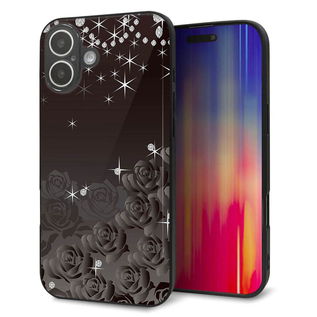 iPhone16 Plus 強化ガラス＆TPUスマホケース ガラプリ【327 薔薇とダイヤモンド】