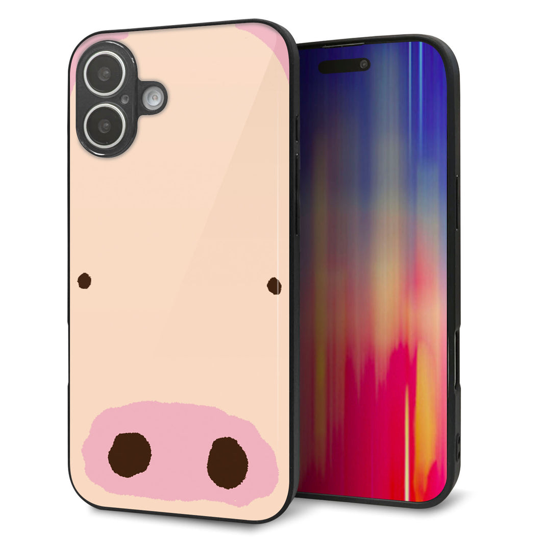 iPhone16 Plus 強化ガラス＆TPUスマホケース ガラプリ【353 ぶた】