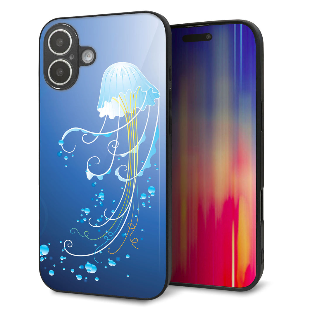 iPhone16 Plus 強化ガラス＆TPUスマホケース ガラプリ【362 ジェリーフィシュ】