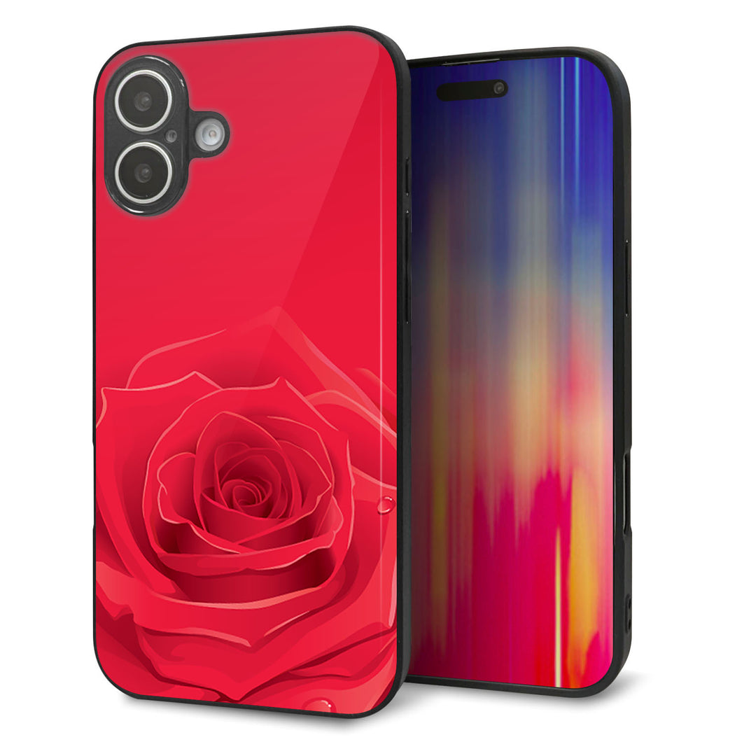 iPhone16 Plus 強化ガラス＆TPUスマホケース ガラプリ【395 赤いバラ】