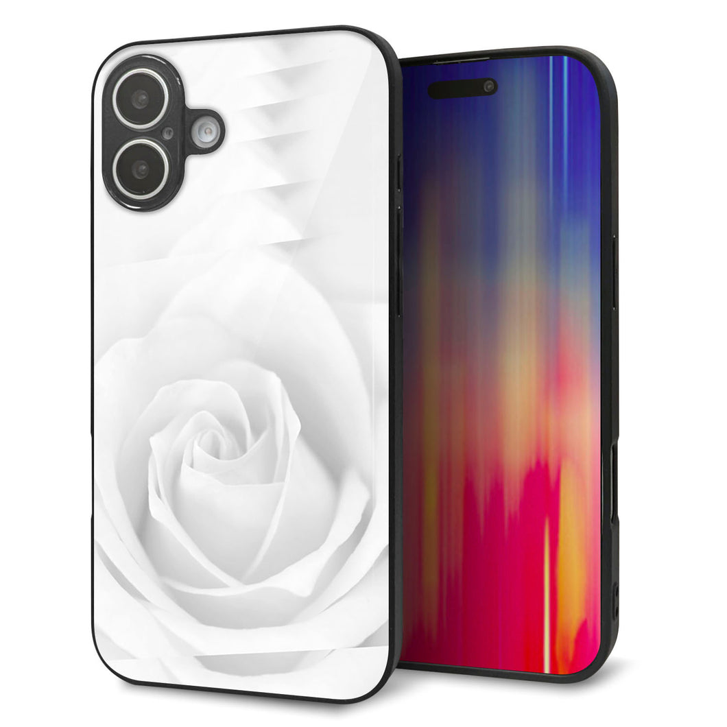 iPhone16 Plus 強化ガラス＆TPUスマホケース ガラプリ【402 ホワイトＲｏｓｅ】