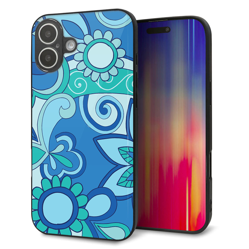 iPhone16 Plus 強化ガラス＆TPUスマホケース ガラプリ【409 ブルーミックス】