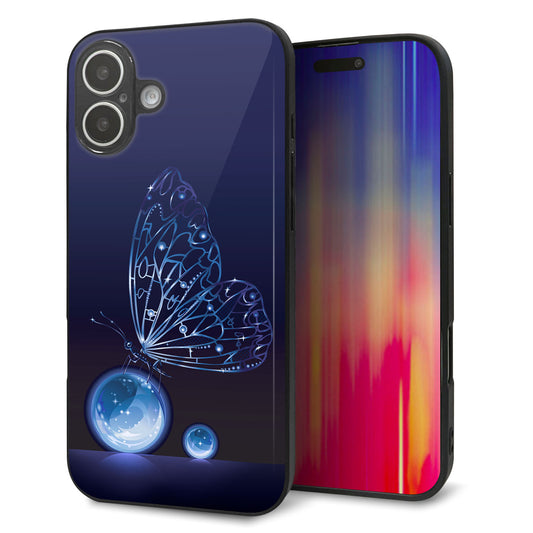 iPhone16 Plus 強化ガラス＆TPUスマホケース ガラプリ【418 神秘の蝶】