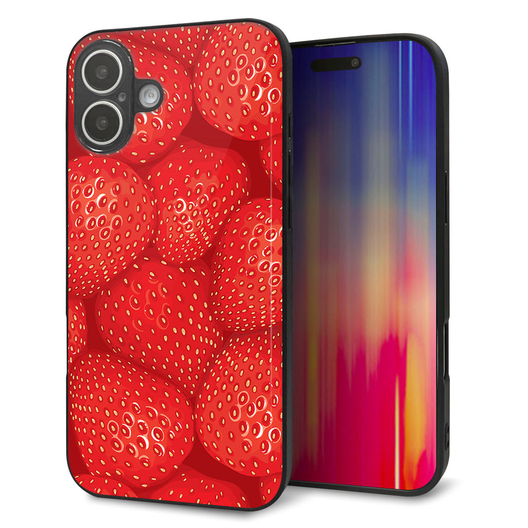 iPhone16 Plus 強化ガラス＆TPUスマホケース ガラプリ【444 ストロベリーウォール】