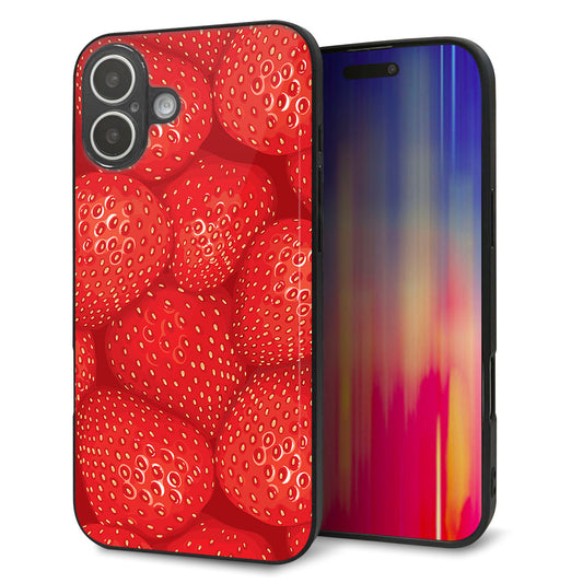 iPhone16 Plus 強化ガラス＆TPUスマホケース ガラプリ【444 ストロベリーウォール】