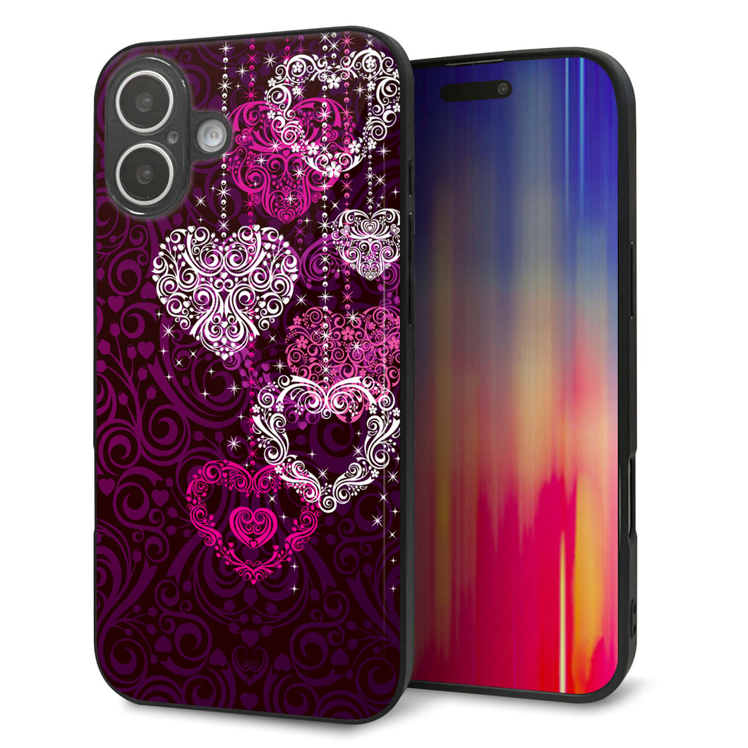 iPhone16 Plus 強化ガラス＆TPUスマホケース ガラプリ【468 ハートのシャンデリア】