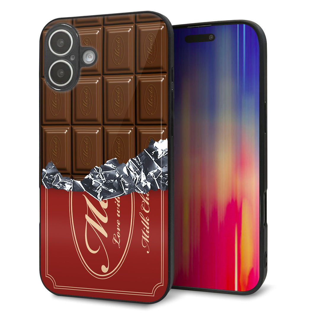 iPhone16 Plus 強化ガラス＆TPUスマホケース ガラプリ【535 板チョコ-エンジ包装】