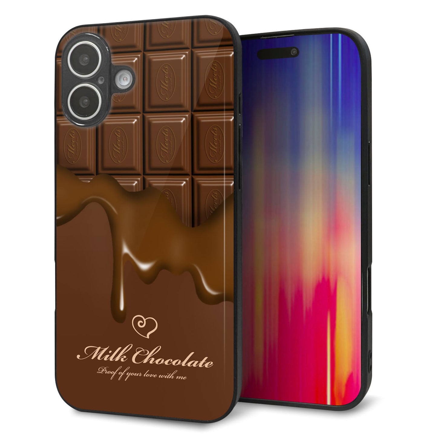 iPhone16 Plus 強化ガラス＆TPUスマホケース ガラプリ【536 板チョコ-ハート】