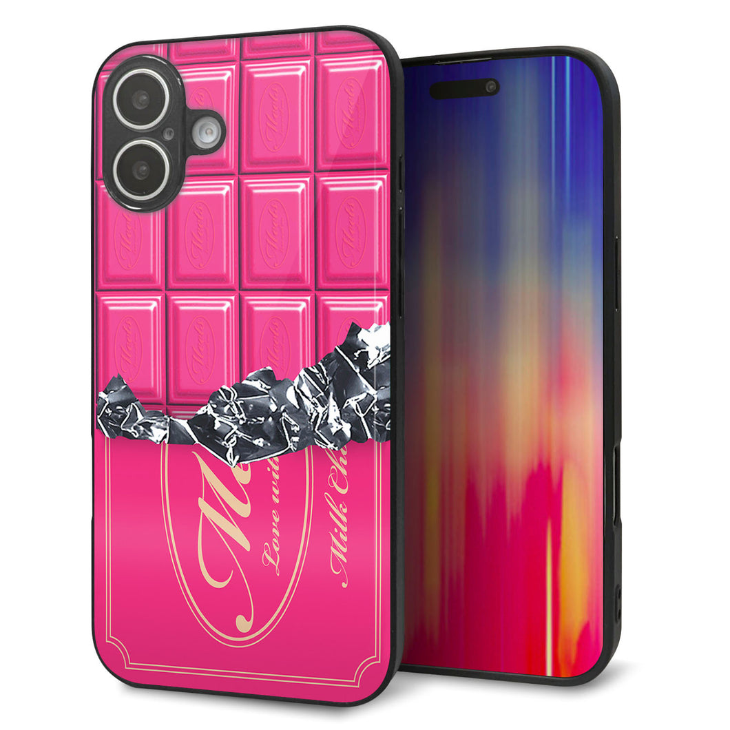 iPhone16 Plus 強化ガラス＆TPUスマホケース ガラプリ【555 板チョコ?ストロベリー】