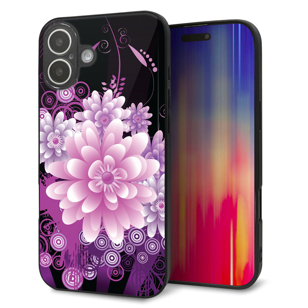 iPhone16 Plus 強化ガラス＆TPUスマホケース ガラプリ【564 3Dフラワー】