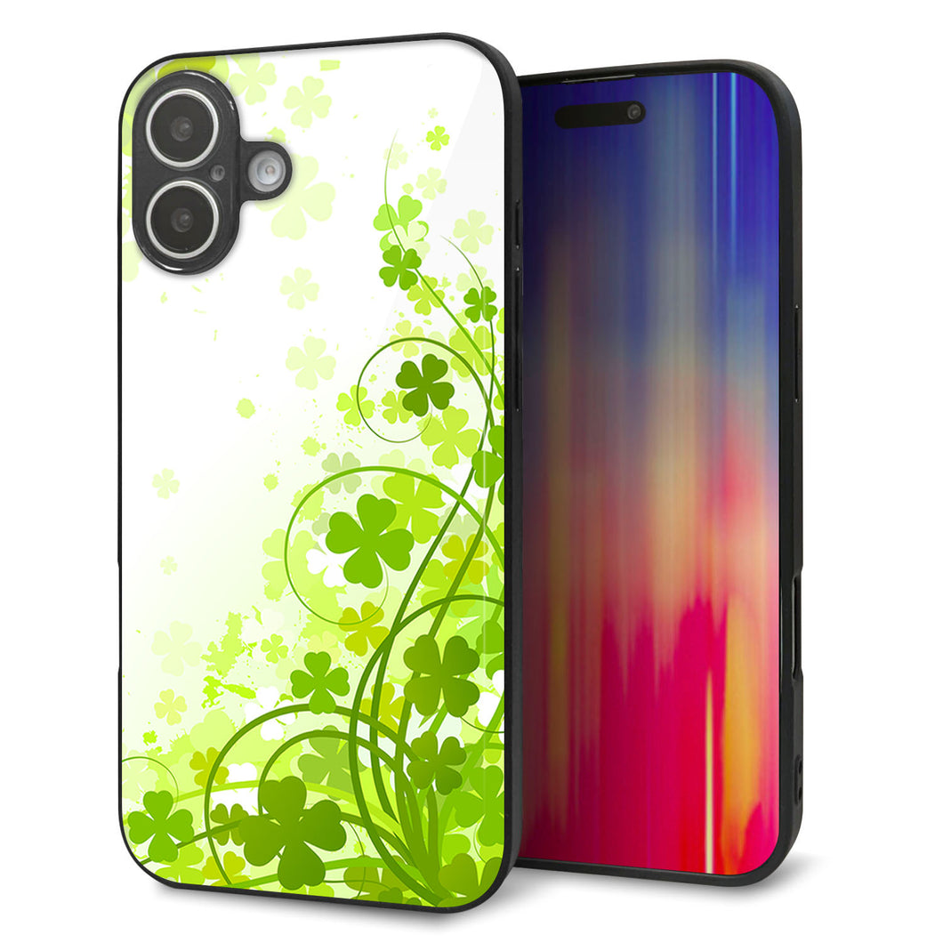 iPhone16 Plus 強化ガラス＆TPUスマホケース ガラプリ【565 四葉のクローバー】