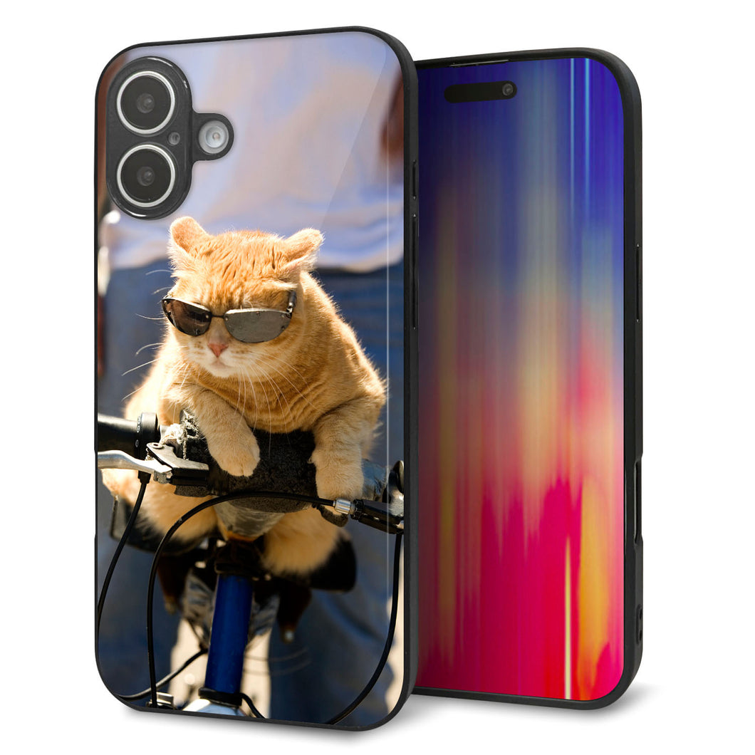 iPhone16 Plus 強化ガラス＆TPUスマホケース ガラプリ【595 にゃんとサイクル】