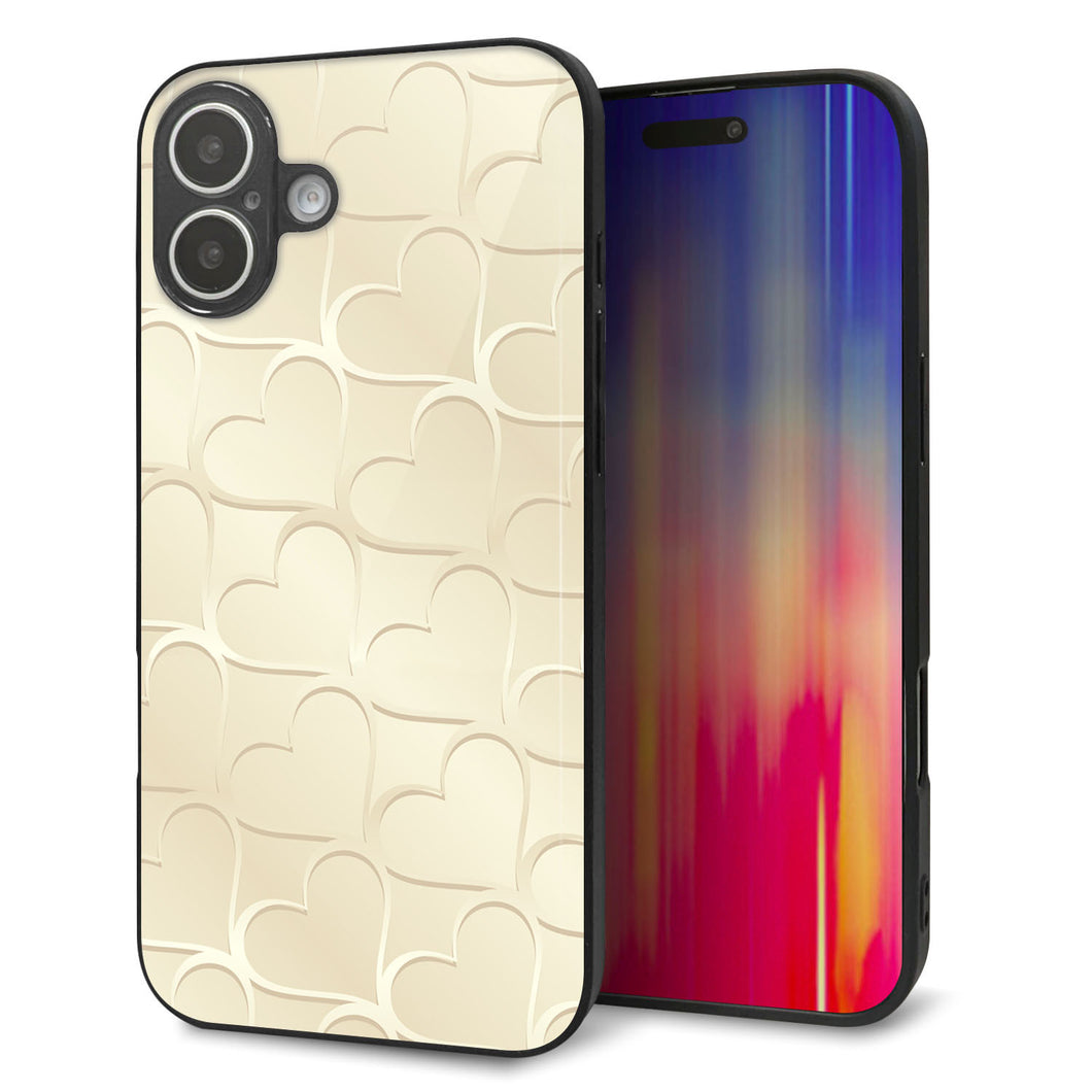 iPhone16 Plus 強化ガラス＆TPUスマホケース ガラプリ【630 かくれハート】