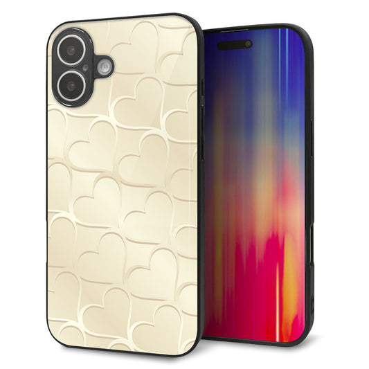 iPhone16 Plus 強化ガラス＆TPUスマホケース ガラプリ【630 かくれハート】