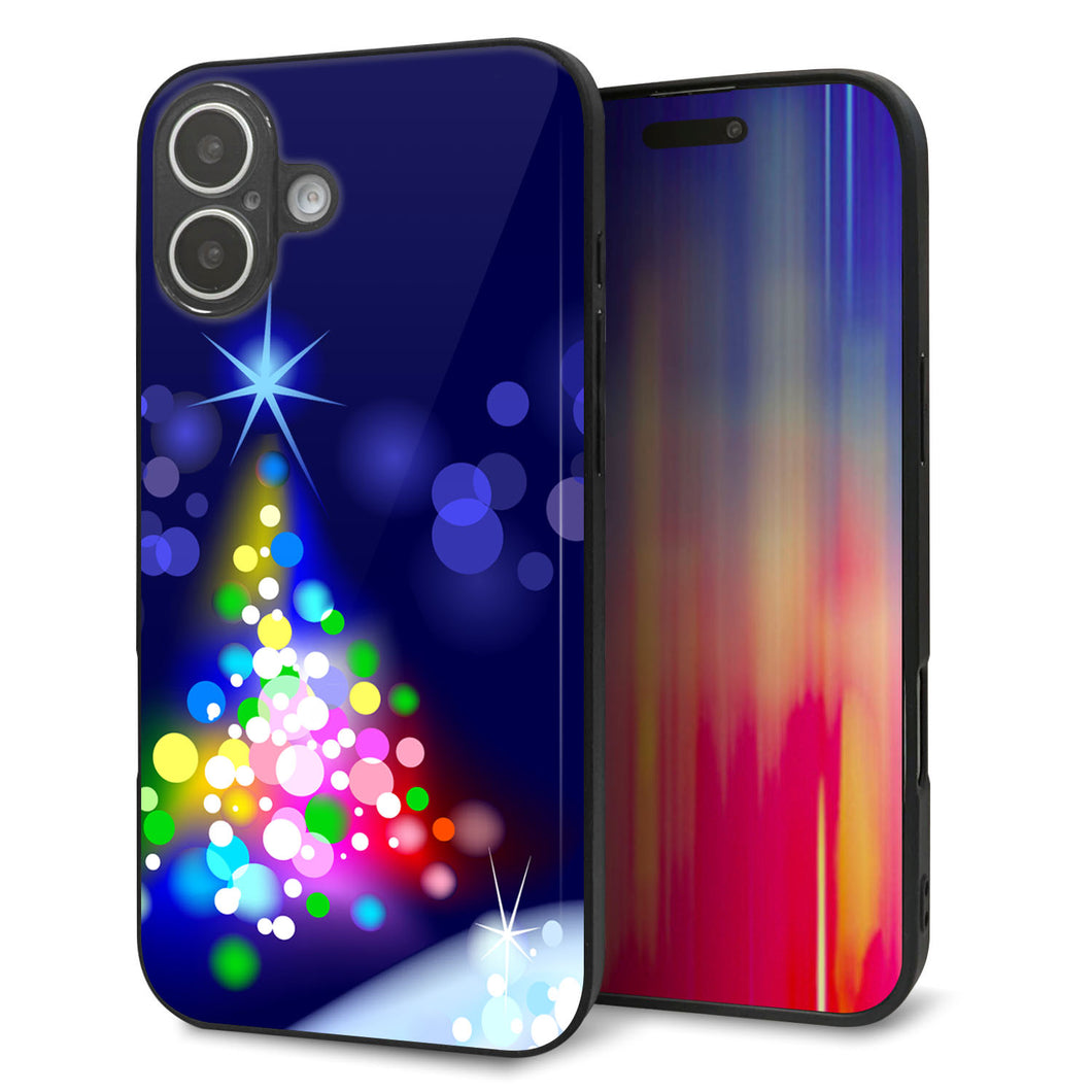 iPhone16 Plus 強化ガラス＆TPUスマホケース ガラプリ【720 白銀のクリスマスツリー】