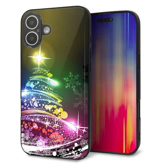 iPhone16 Plus 強化ガラス＆TPUスマホケース ガラプリ【722 レインボークリスマス】