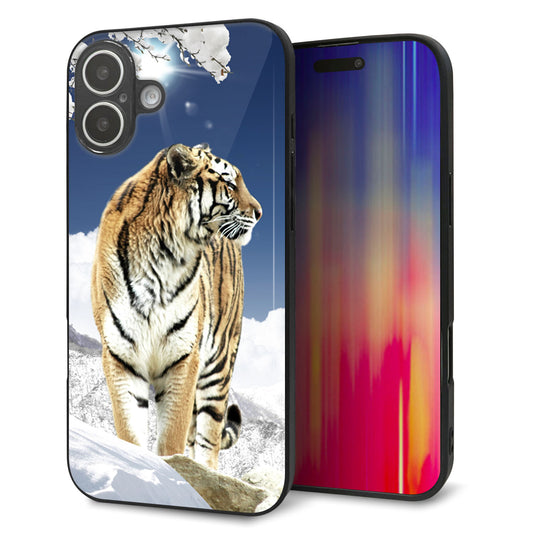 iPhone16 Plus 強化ガラス＆TPUスマホケース ガラプリ【793 雪山の虎】
