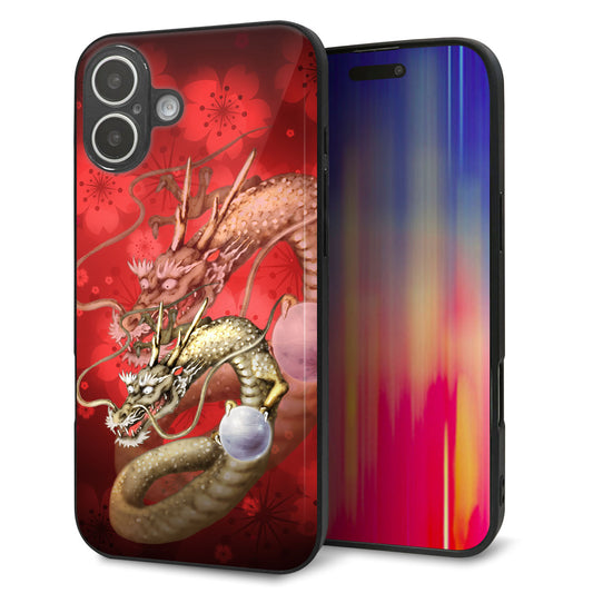 iPhone16 Plus 強化ガラス＆TPUスマホケース ガラプリ【1004 桜と龍】