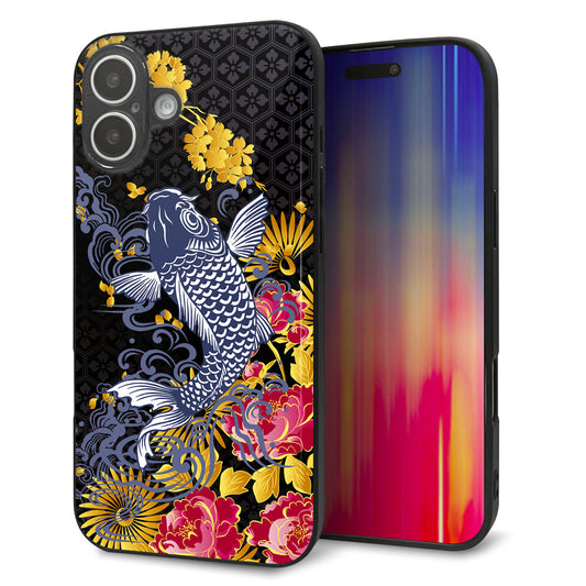 iPhone16 Plus 強化ガラス＆TPUスマホケース ガラプリ【1028 牡丹と鯉】