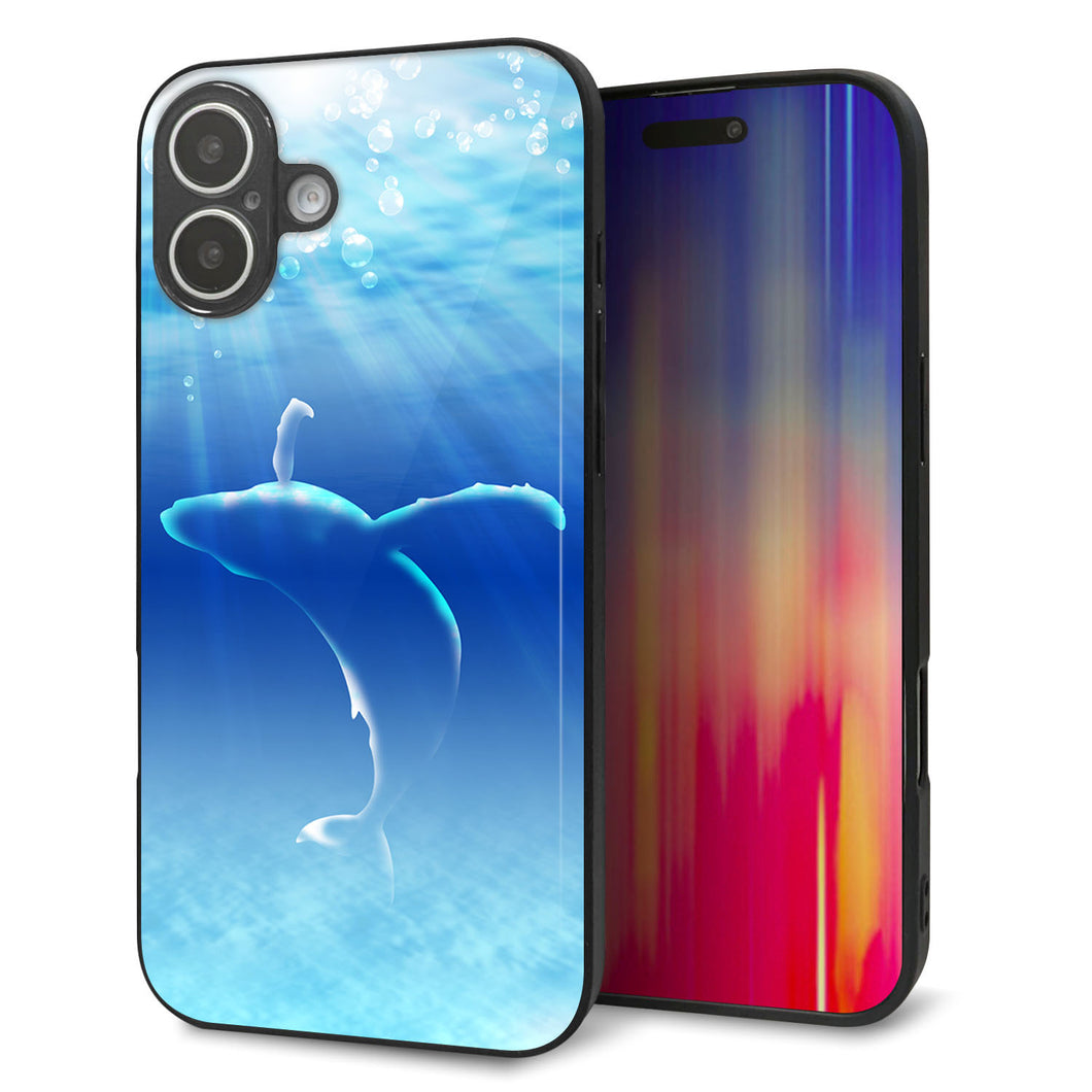 iPhone16 Plus 強化ガラス＆TPUスマホケース ガラプリ【1047 海の守り神くじら】