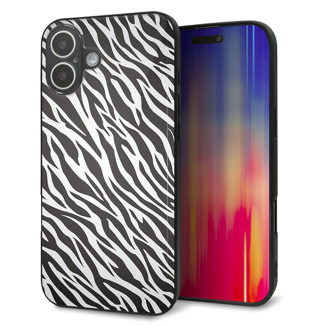 iPhone16 Plus 強化ガラス＆TPUスマホケース ガラプリ【1057 デザインゼブラ（GL）】