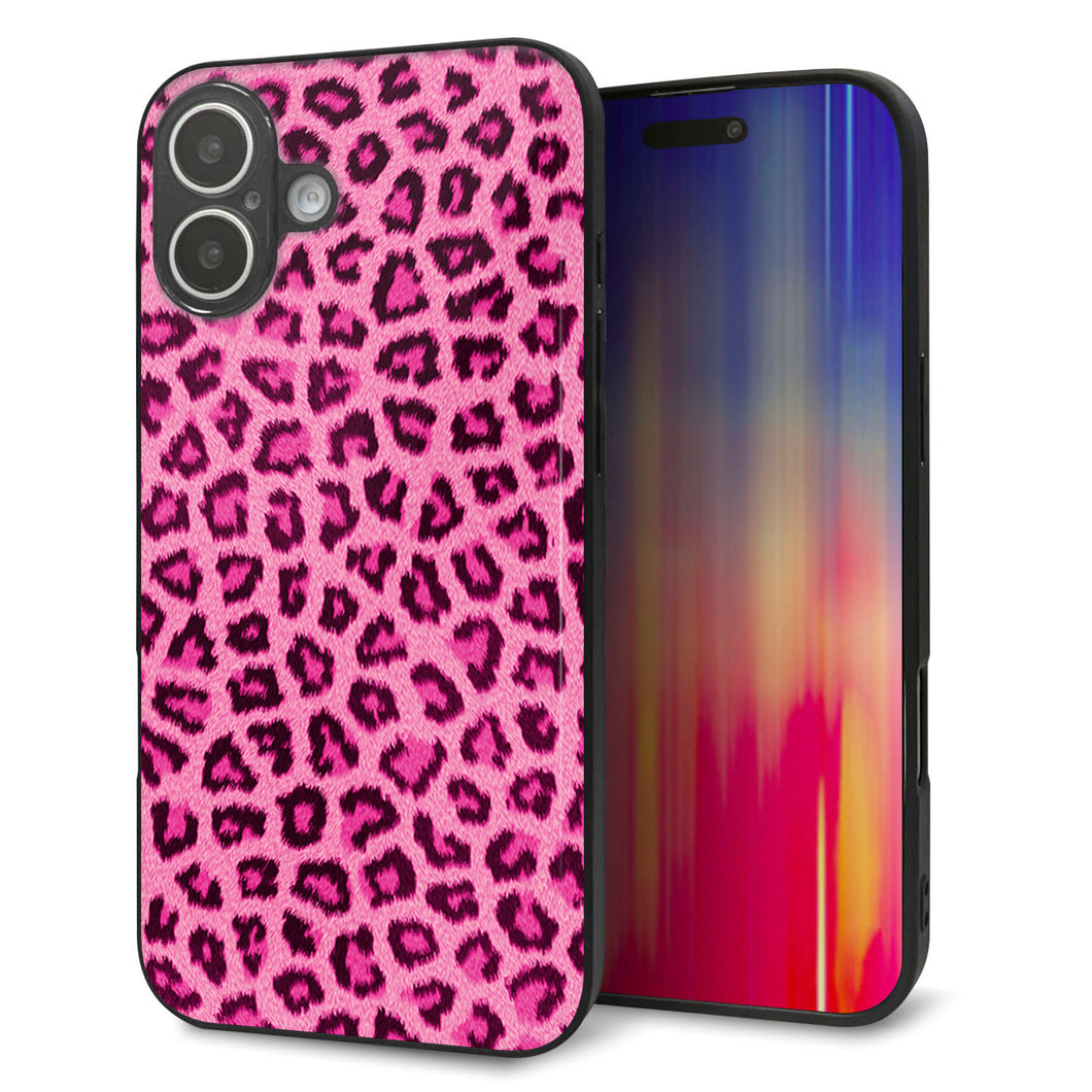 iPhone16 Plus 強化ガラス＆TPUスマホケース ガラプリ【1066 ヒョウ柄ベーシックSピンク】