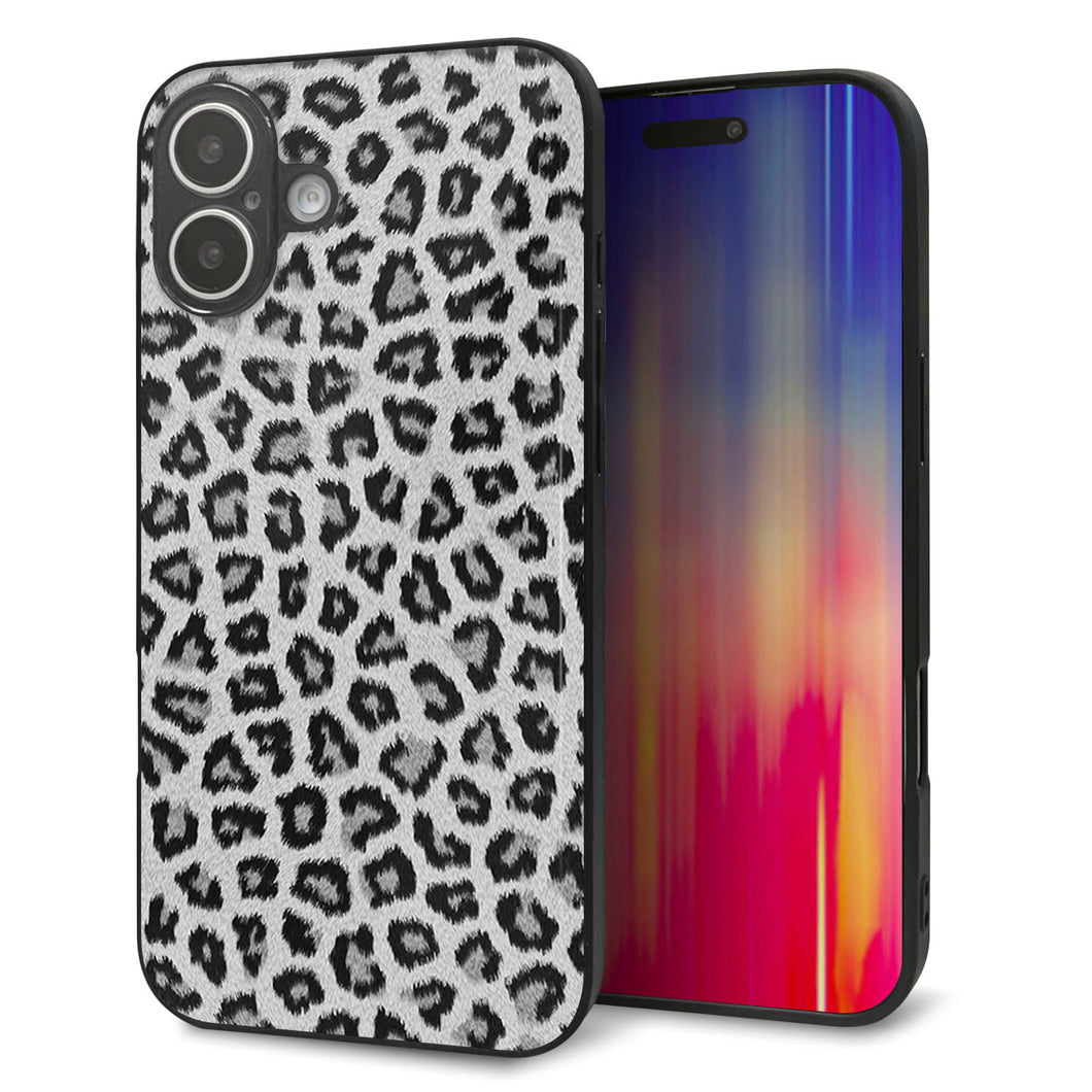 iPhone16 Plus 強化ガラス＆TPUスマホケース ガラプリ【1068 ヒョウ柄ベーシックSグレー】