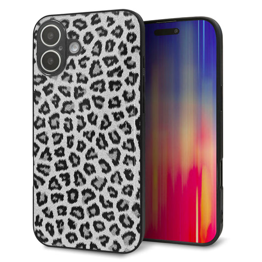 iPhone16 Plus 強化ガラス＆TPUスマホケース ガラプリ【1068 ヒョウ柄ベーシックSグレー】