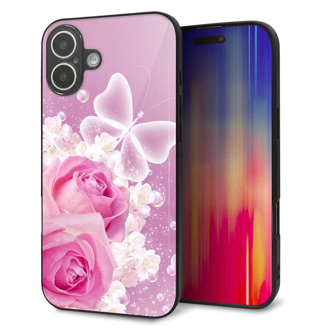 iPhone16 Plus 強化ガラス＆TPUスマホケース ガラプリ【1166 ローズロマンス】