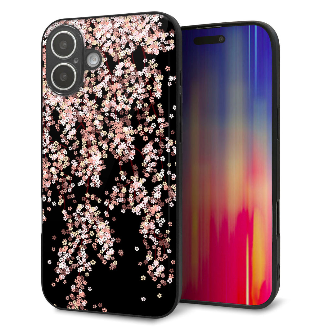 iPhone16 Plus 強化ガラス＆TPUスマホケース ガラプリ【1244 しだれ桜】