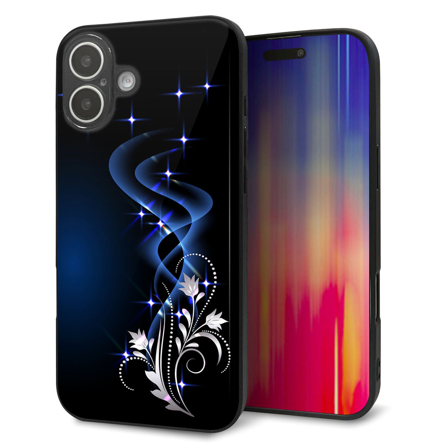 iPhone16 Plus 強化ガラス＆TPUスマホケース ガラプリ【1278 華より昇る流れ】