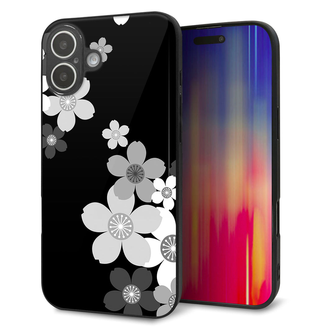 iPhone16 Plus 強化ガラス＆TPUスマホケース ガラプリ【1334 桜のフレーム】