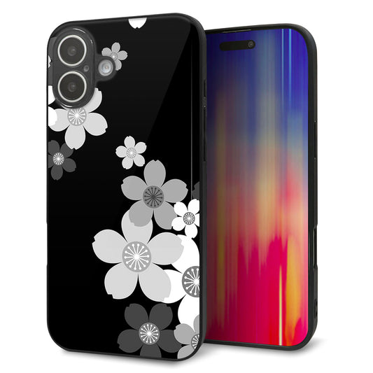 iPhone16 Plus 強化ガラス＆TPUスマホケース ガラプリ【1334 桜のフレーム】