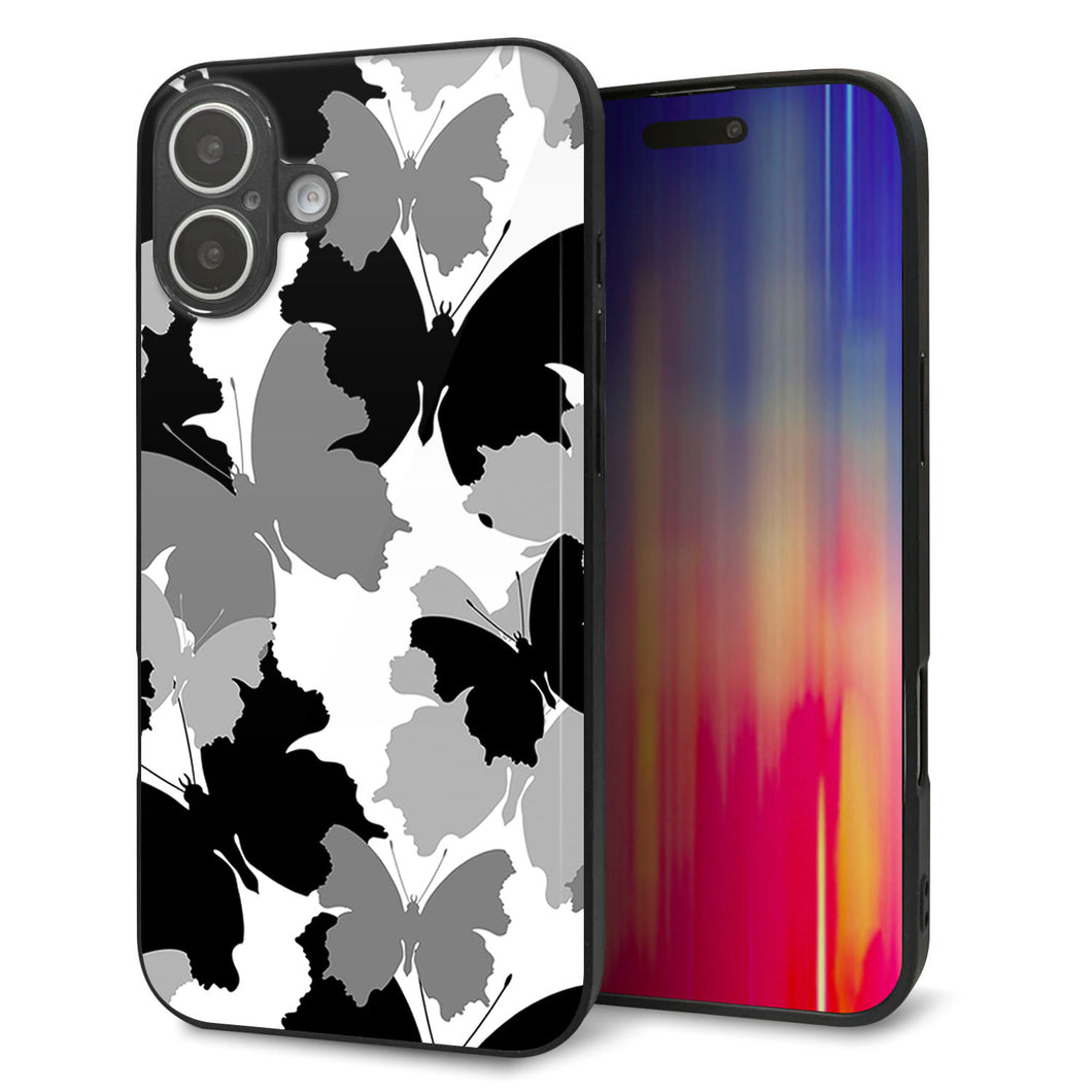iPhone16 Plus 強化ガラス＆TPUスマホケース ガラプリ【1336 夜の蝶】