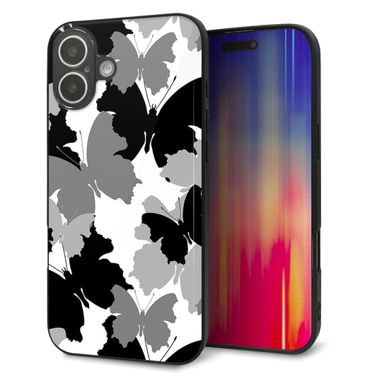 iPhone16 Plus 強化ガラス＆TPUスマホケース ガラプリ【1336 夜の蝶】