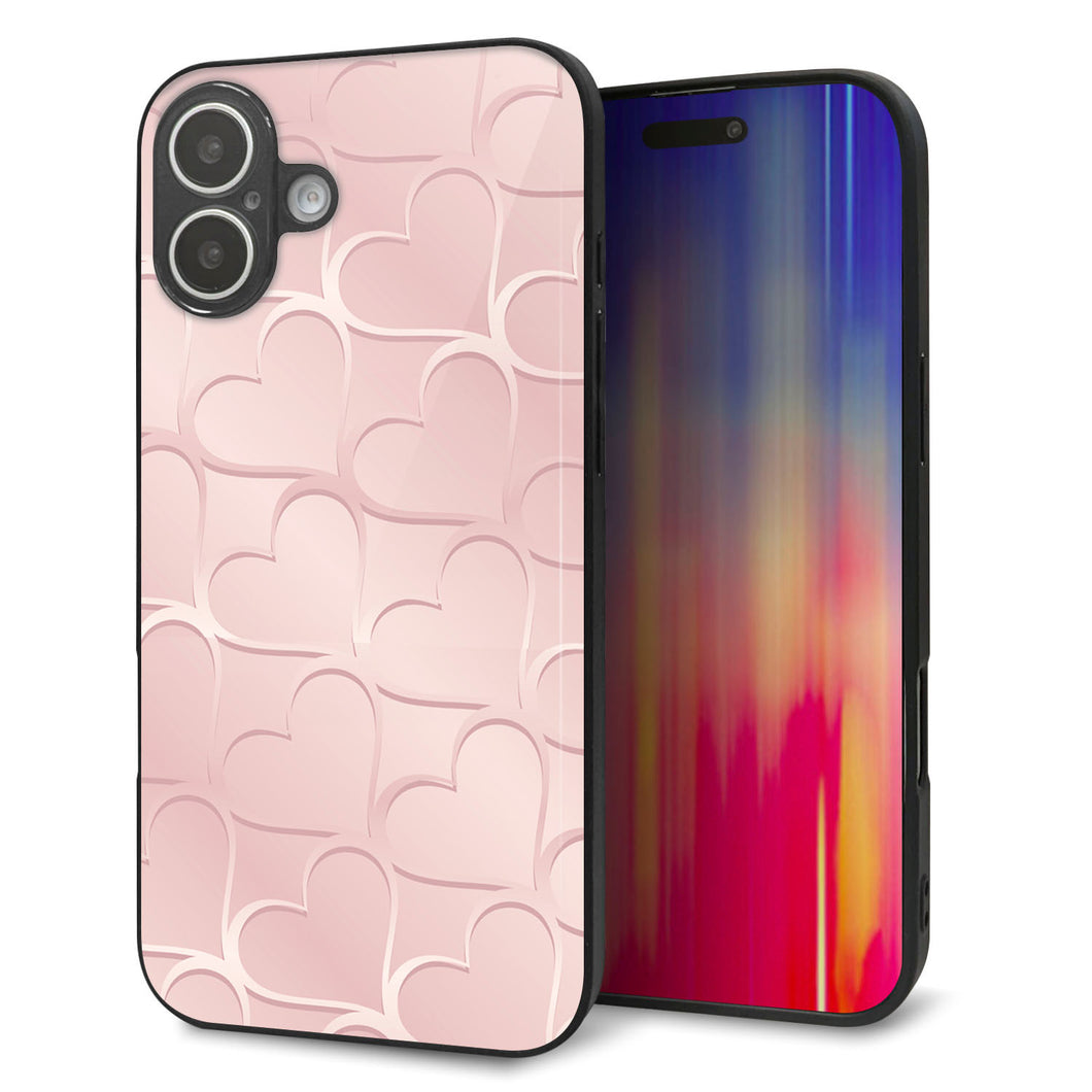 iPhone16 Plus 強化ガラス＆TPUスマホケース ガラプリ【1340 かくれハート（桜色）】