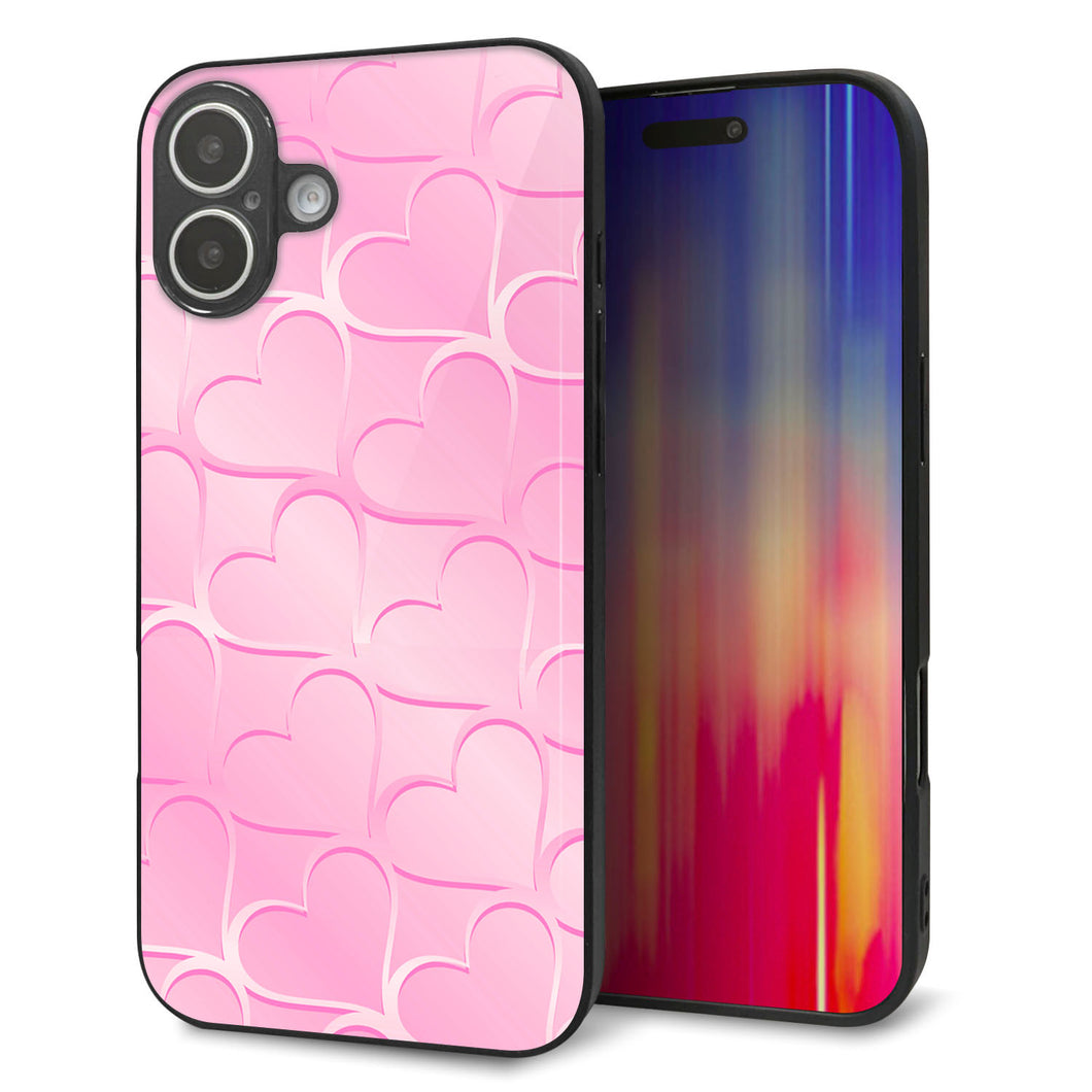 iPhone16 Plus 強化ガラス＆TPUスマホケース ガラプリ【1342 かくれハート（ピンク）】