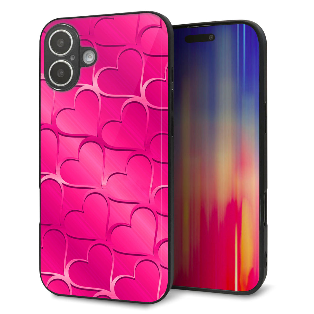 iPhone16 Plus 強化ガラス＆TPUスマホケース ガラプリ【1347 かくれハート（ショッキングピンク）】