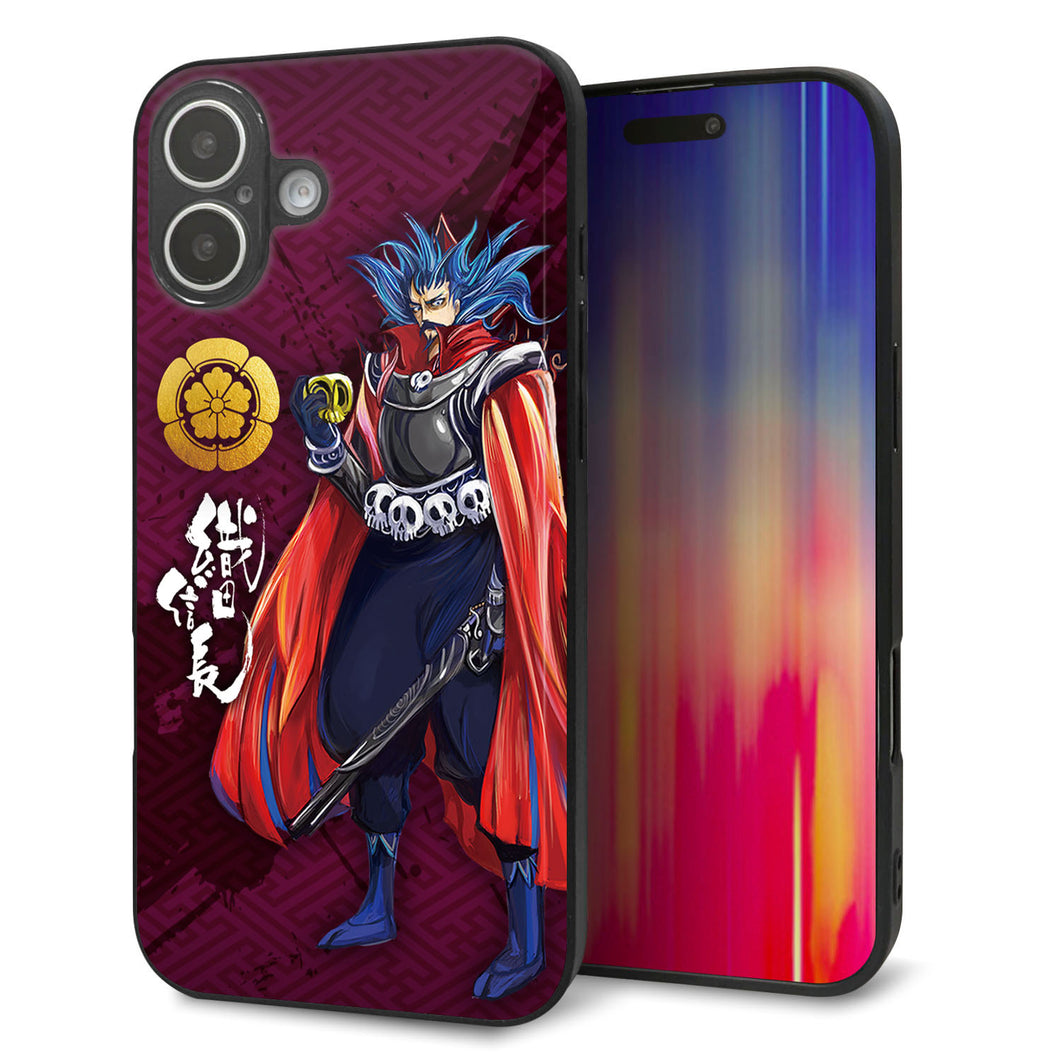 iPhone16 Plus 強化ガラス＆TPUスマホケース ガラプリ【AB808 織田信長 イラストと家紋】