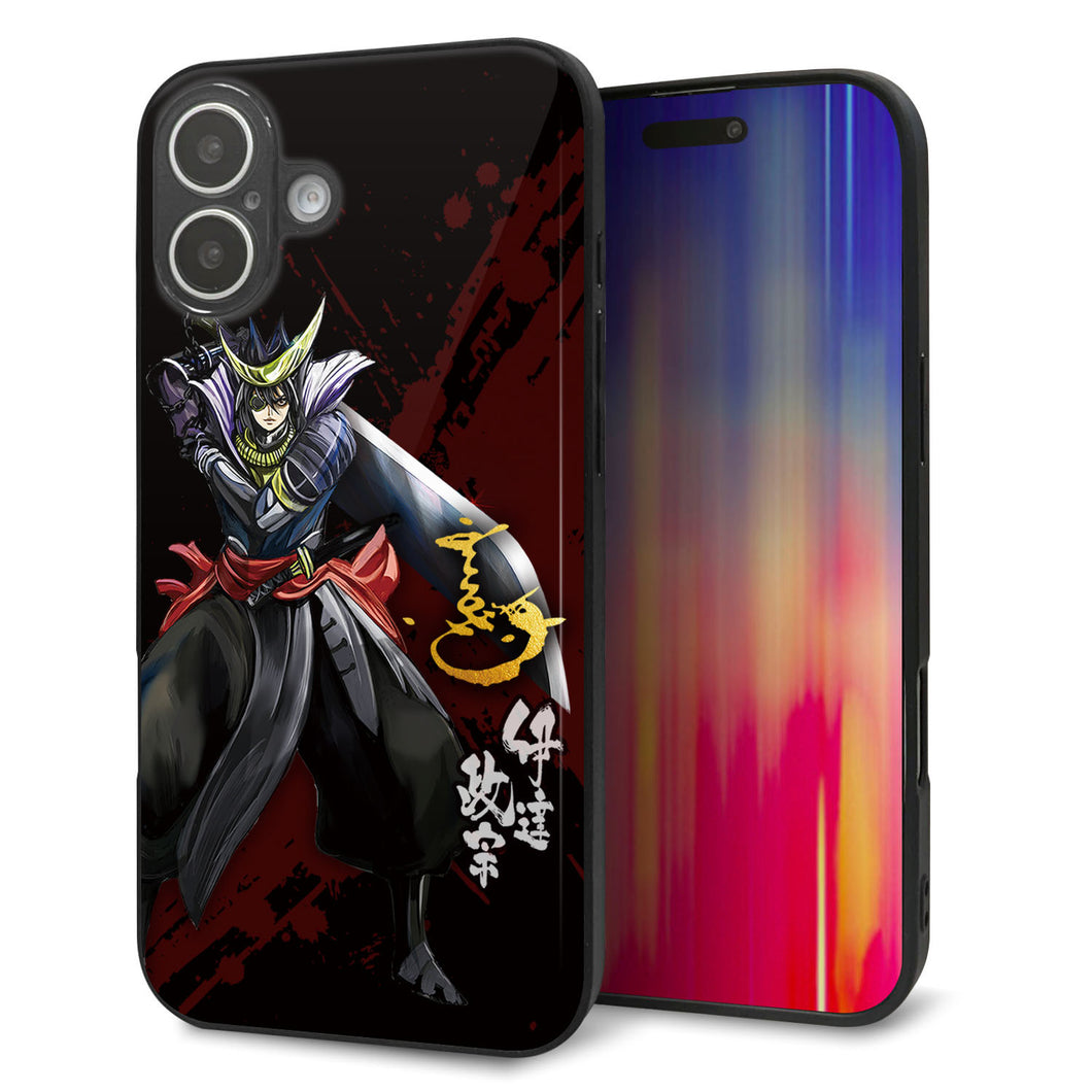iPhone16 Plus 強化ガラス＆TPUスマホケース ガラプリ【AB809 伊達政宗 イラストと花押】