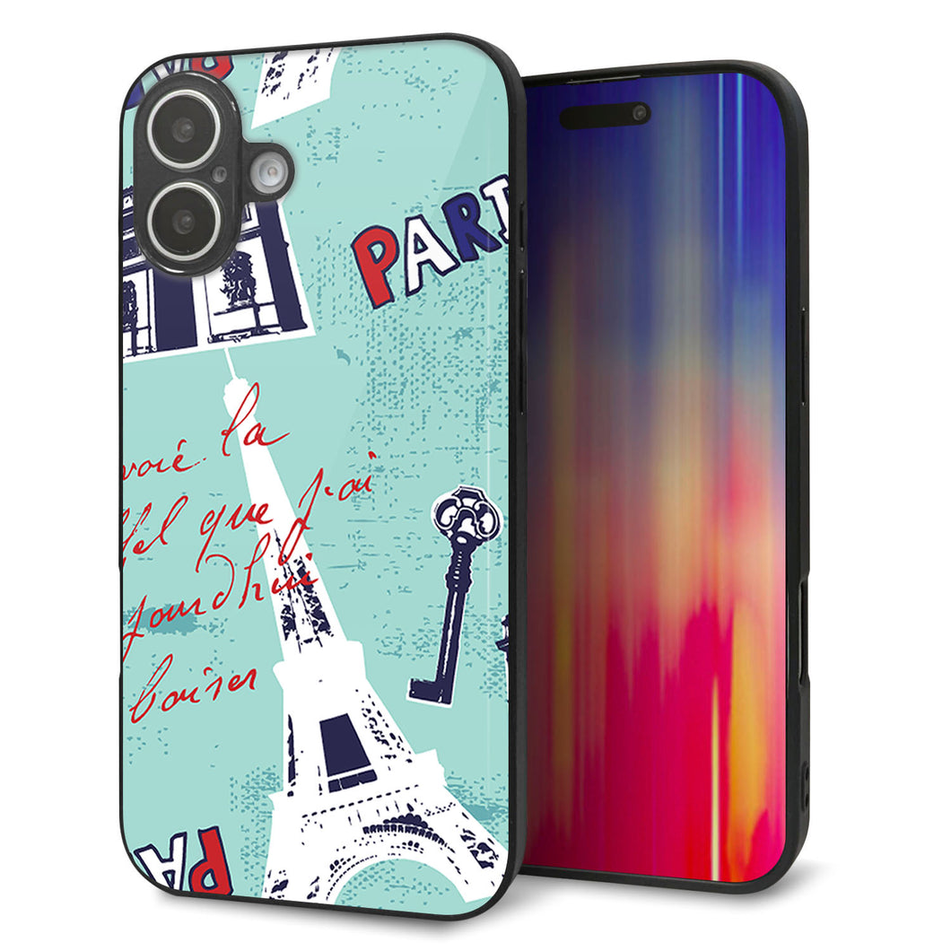 iPhone16 Plus 強化ガラス＆TPUスマホケース ガラプリ【EK812 ビューティフルパリブルー】